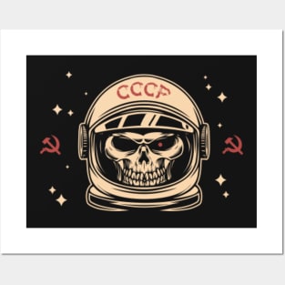 Retro Skeleton Cosmonaut Illustration Posters and Art